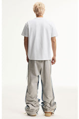 MEDM Contrast Patch Embroidered Logo Oversized Couple Crew Neck Short Sleeve T-Shirt
