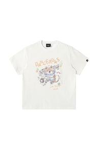 Dangerouspeople DSP Hand‑Drawn Guitar Cat Cotton Couple Tee
