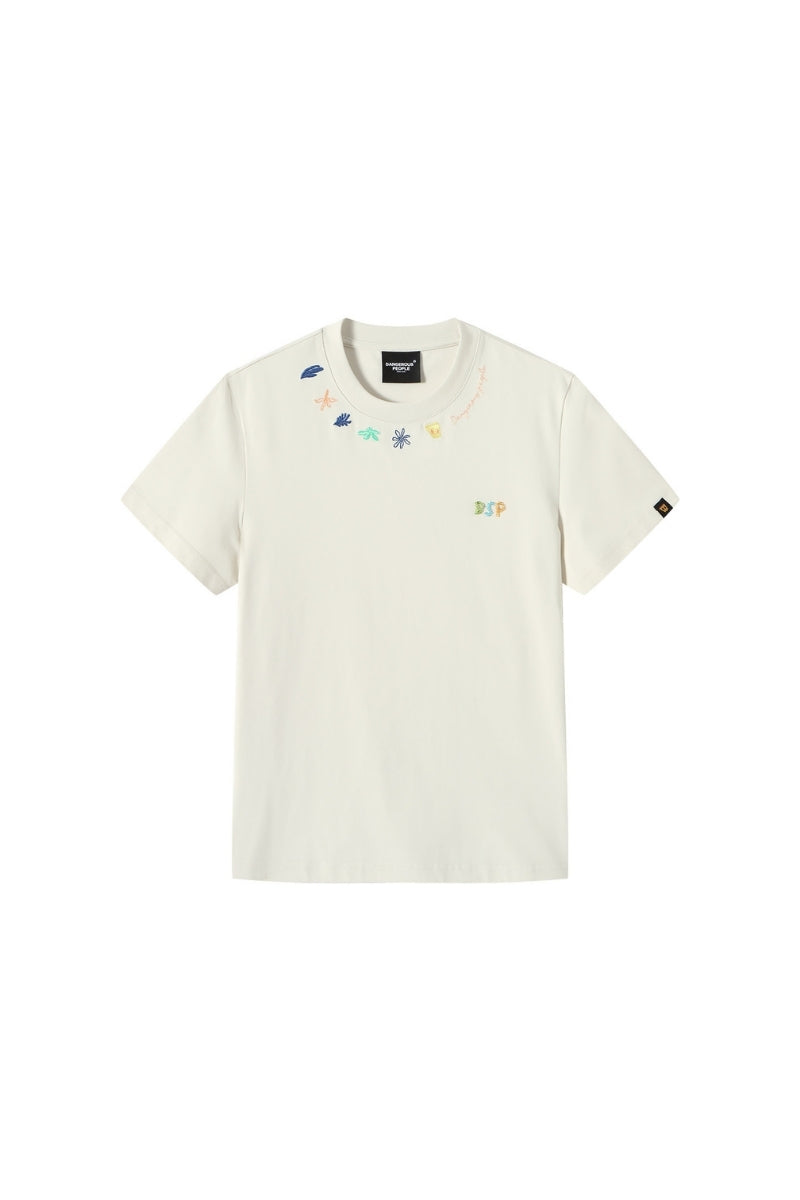 Dangerouspeople DSP Embroidery Flower Beaded Sorona Cool‑Touch T‑Shirt
