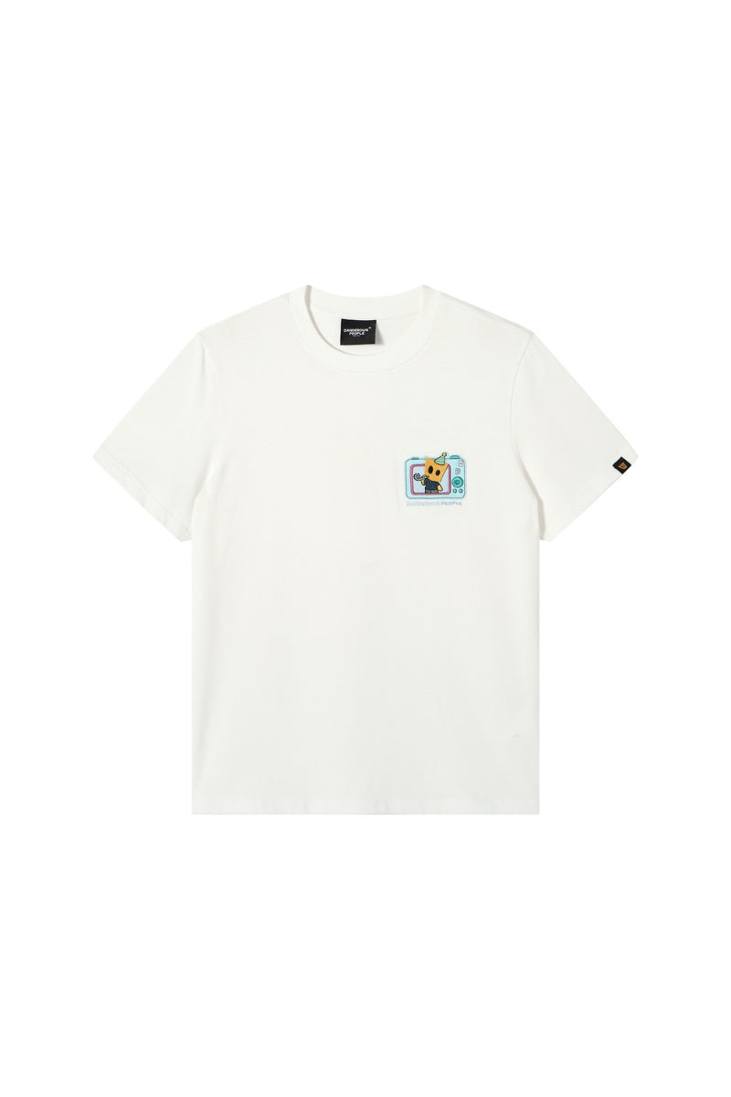 Dangerouspeople｜Fun Small‑D Camera Print Drop‑Shoulder Couple T‑Shirt
