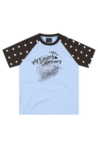 MEDM Washed Strawberry Print Raglan Polka Dot Heart T-shirt