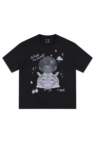 MEDM 3D Hand-Drawn Angel Print Loose Couple Tee