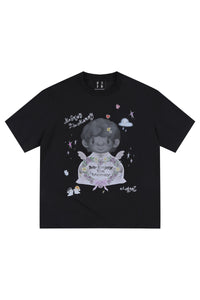 MEDM 3D Hand-Drawn Angel Print Loose Couple Tee