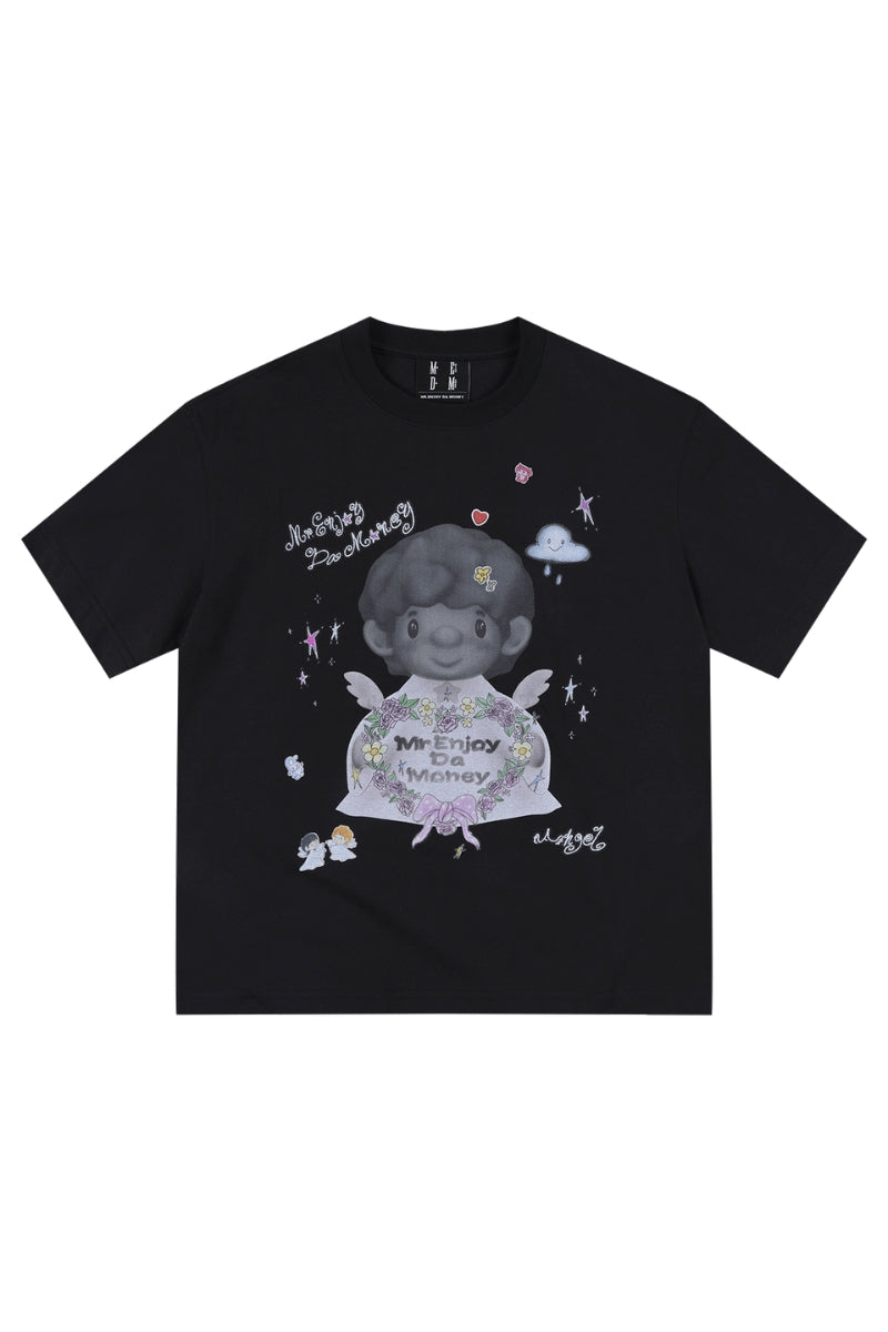 MEDM 3D Hand-Drawn Angel Print Loose Couple Tee