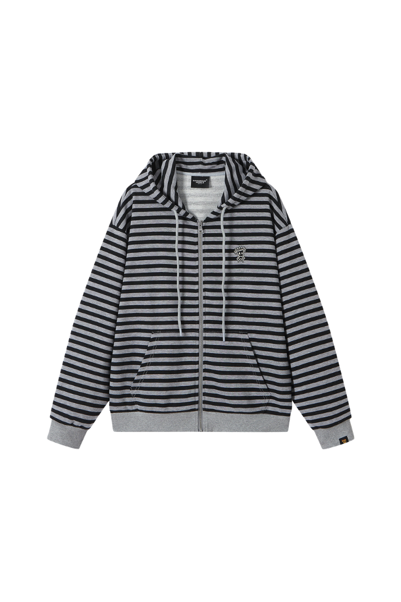 Dangerouspeople | Striped Paper Bag Man Drop Shoulder Zip Hoodie
