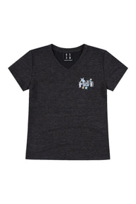 MEDM Cropped V-Neck Star Swirl Patch Embroidery Slim Top