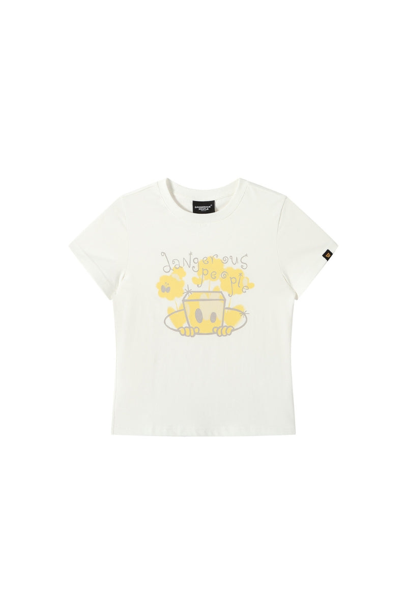 DangerousPeople DSP Glitter Mini‑D Print Tee Slim Fit Sweet‑Cool Women T‑Shirt
