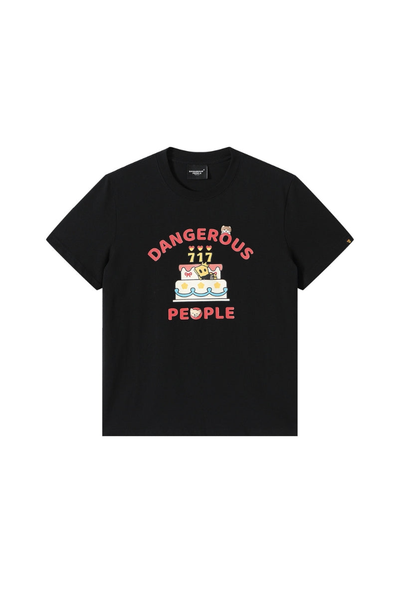 DangerousPeople DSP｜Fun Cartoon Mini‑D Print Heavyweight 100% Cotton Drop‑Shoulder T‑Shirt