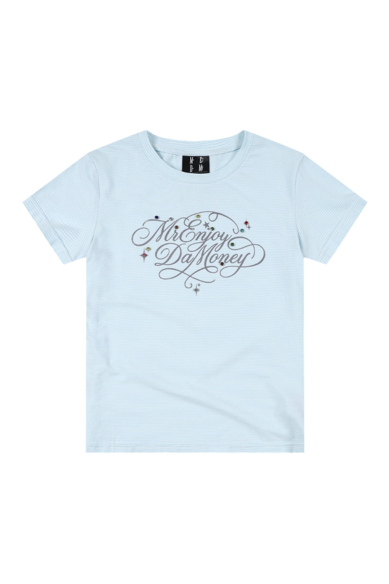 MEDM Rhinestone Cursive Slim Crew Neck Women T-Shirt