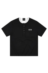 MEDM Henley Embroidery Fake Two-Piece Tee