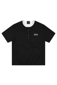 MEDM Henley Embroidery Fake Two-Piece Tee