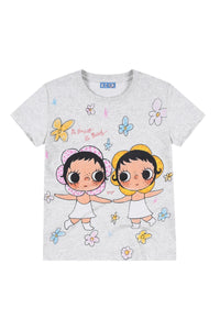 MEDM × YUY Collab Women Floral Contrast Slim Crew Neck Tee