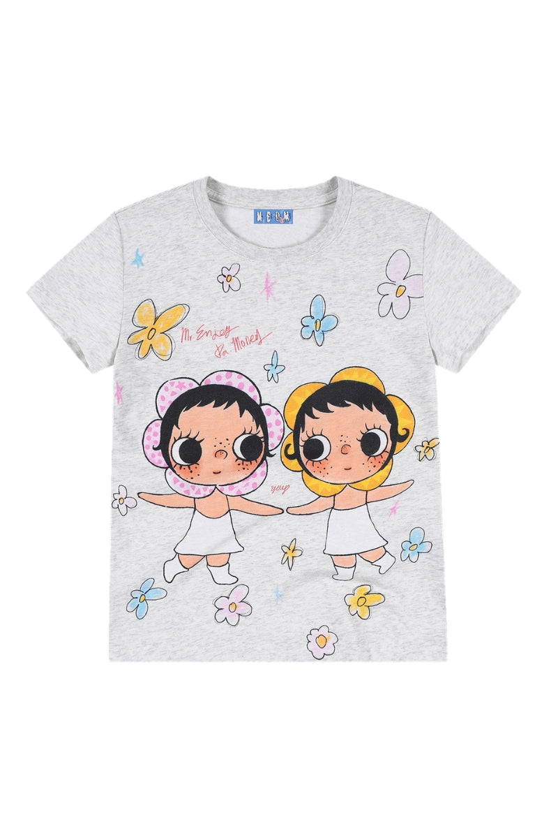 MEDM × YUY Collab Women Floral Contrast Slim Crew Neck Tee