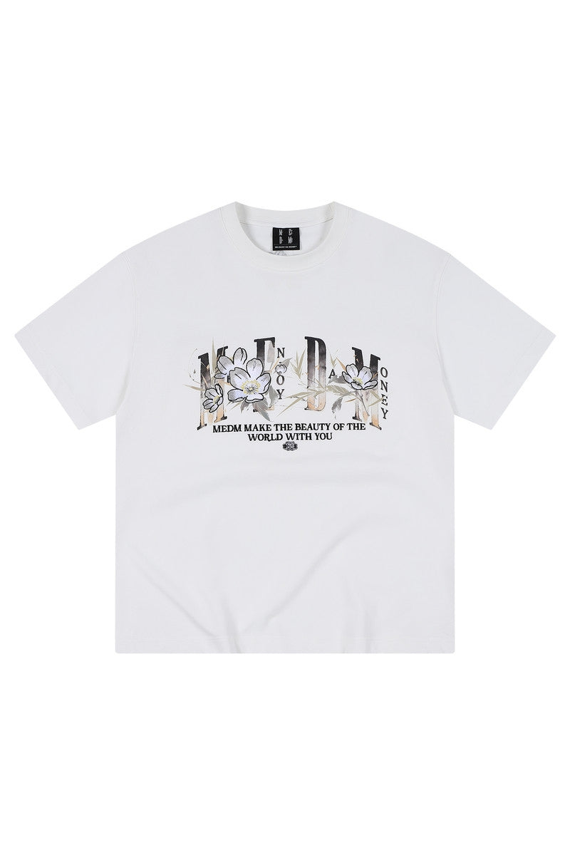 MEDM Ink Floral Embroidered Unisex Short Sleeve Tee