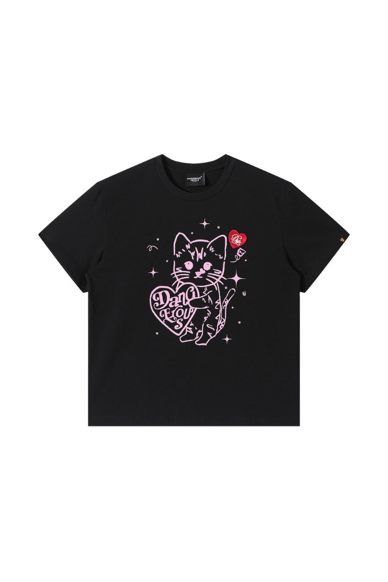 Dangerouspeople DSP Cat Dog Heart Print Drop‑Shoulder Unisex T‑Shirt