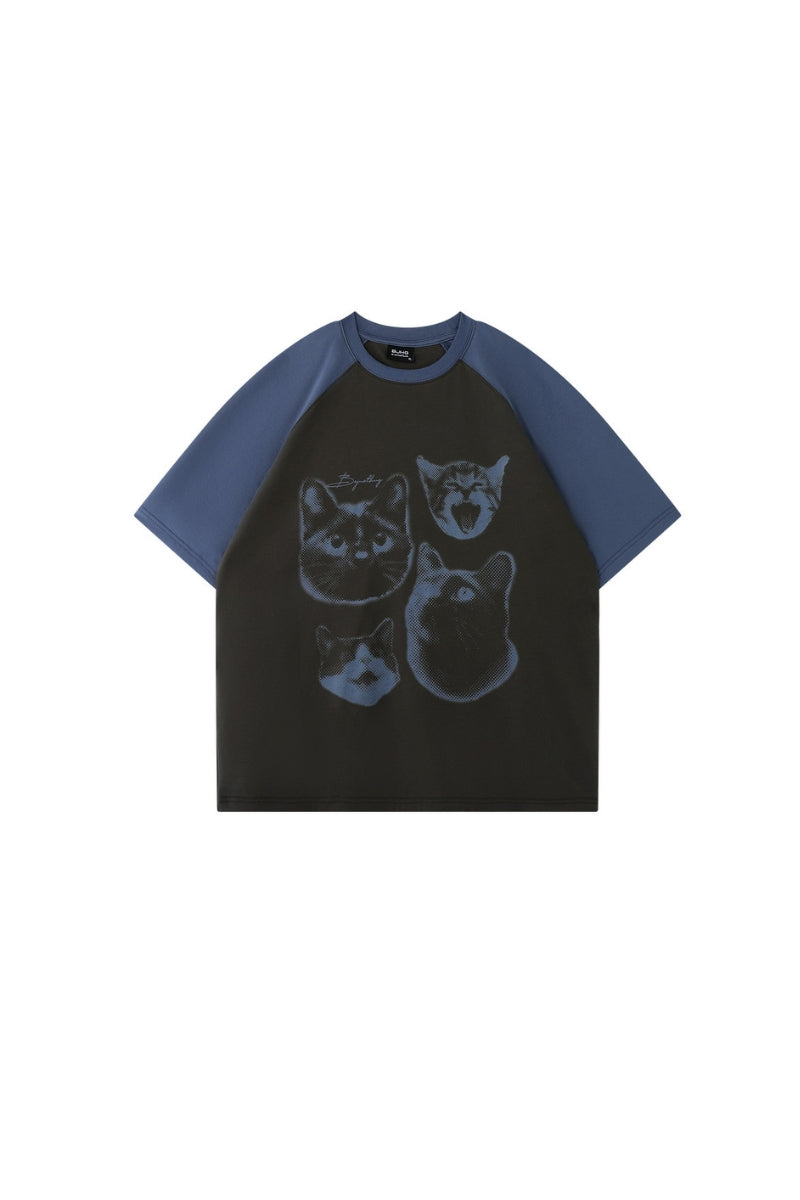 BJHG Unisex Emotional Kitty Print Couple Tee