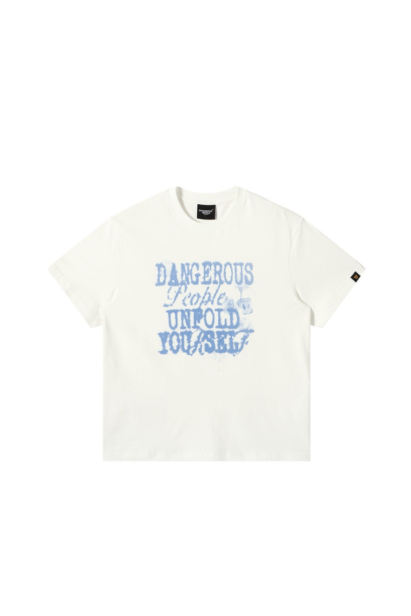 Dangerouspeople DSP Gradient Letter Print T‑Shirt Summer Unisex Couple Streetwear Tee