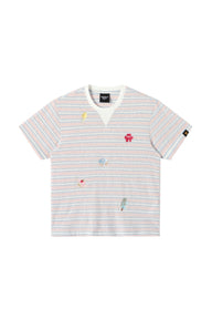Dangerouspeople DSP Fun Embroidery Dessert Stripe Drop‑Shoulder Unisex T‑Shirt