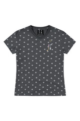MEDM Cropped V-neck Puppy Paw All Over Print Women's Slim Tee