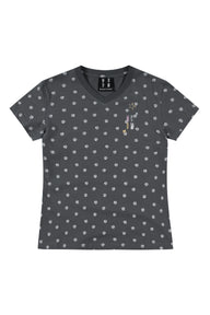 MEDM Cropped V-neck Puppy Paw All Over Print Women's Slim Tee
