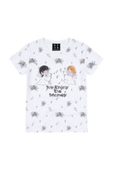 MEDM White Wreath Angel Print Polka Dot Loose Women Tee