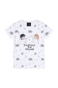 MEDM White Wreath Angel Print Polka Dot Loose Women Tee