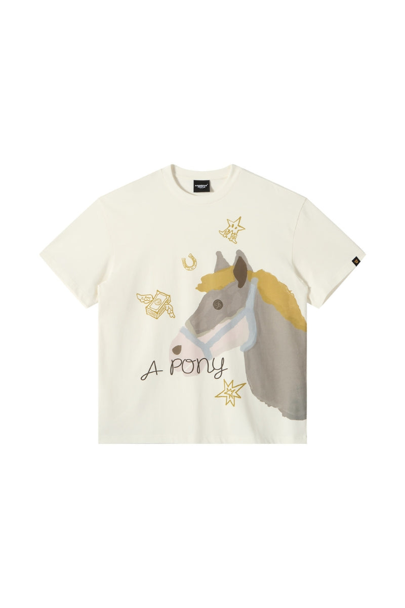 DangerousPeople DSP Pony Series Color‑Block Money‑Luck Pony Loose Tee