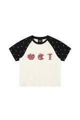 Dangerouspeople DSP Cute Polka‑Dot Apple Raglan Sleeve Sorona Short Sleeve Tee
