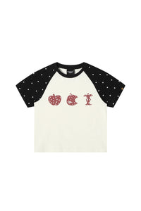 Dangerouspeople DSP Cute Polka‑Dot Apple Raglan Sleeve Sorona Short Sleeve Tee