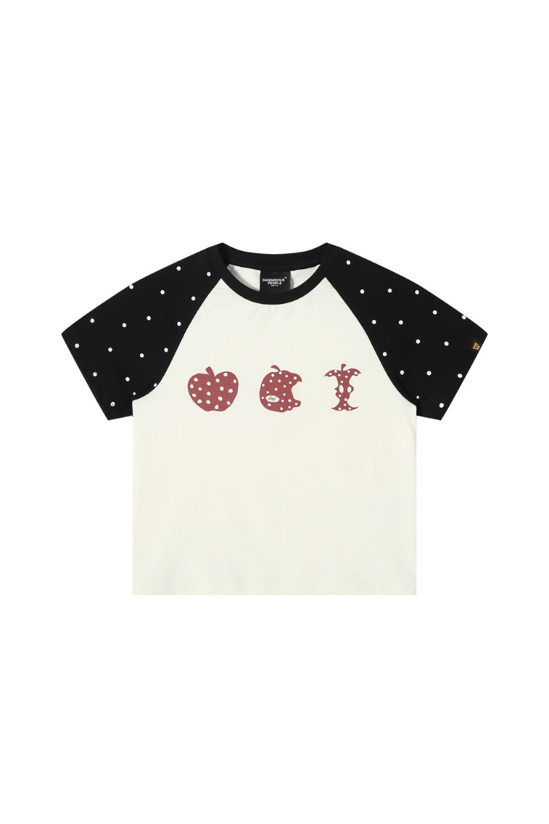 Dangerouspeople DSP Cute Polka‑Dot Apple Raglan Sleeve Sorona Short Sleeve Tee