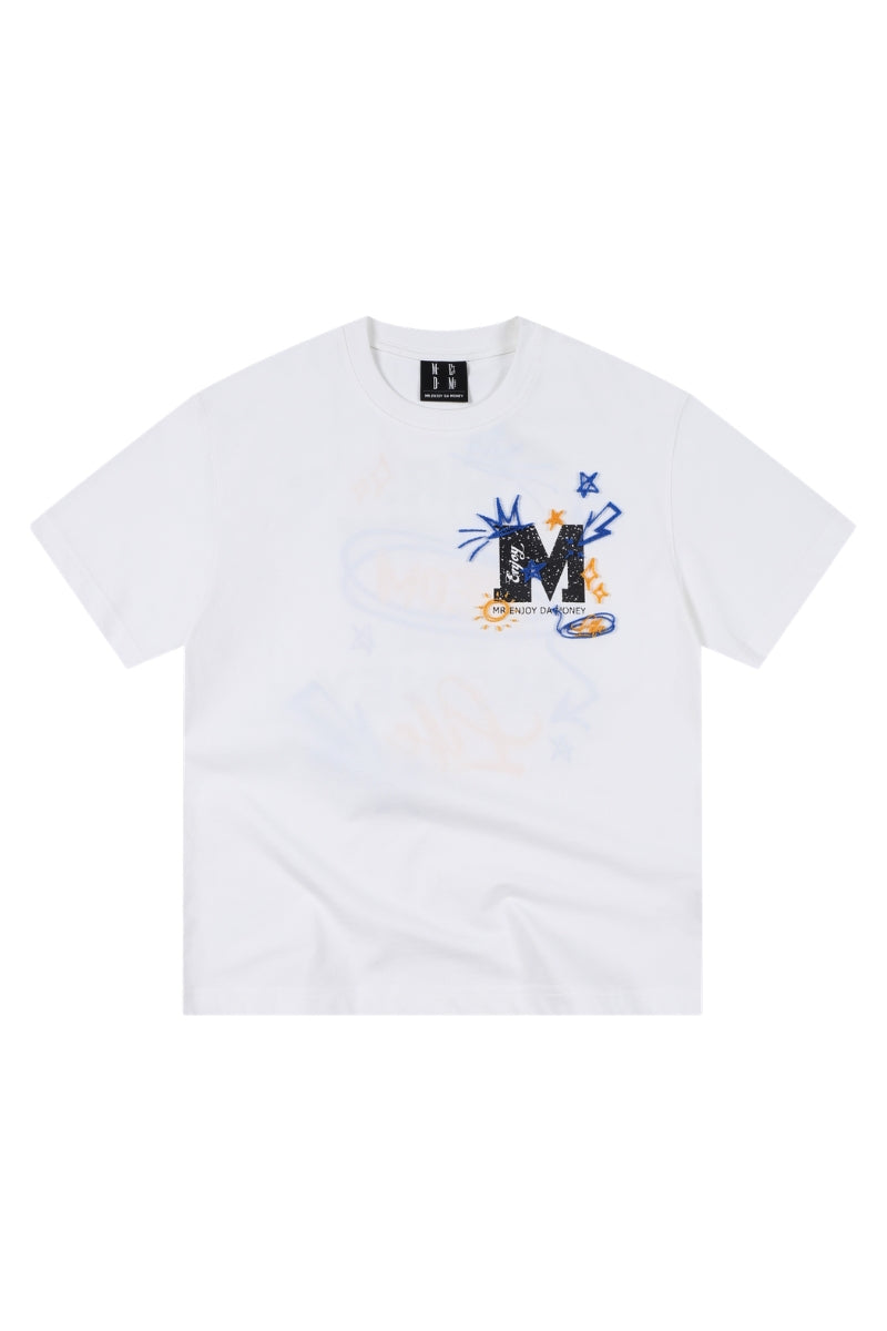 MEDM Color Graffiti Logo Print Loose Short Sleeve Tee