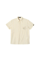 Dangerouspeople DSP｜Retro Music Cat Stripe Seersucker Short Sleeve Shirt