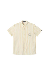 Dangerouspeople DSP｜Retro Music Cat Stripe Seersucker Short Sleeve Shirt