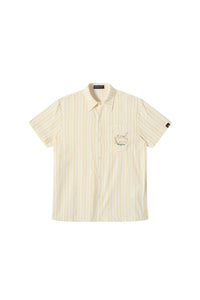 Dangerouspeople DSP｜Retro Music Cat Stripe Seersucker Short Sleeve Shirt