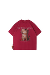BJHG No‑Spoil Series Cat Print True‑Shoulder Fitted Tee Unisex Summer Couple Top