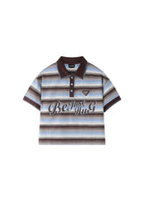 BJHG Summer Retro Women T‑Shirt Striped Collared Color‑Block Polo Casual Fashion Top