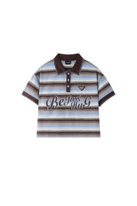BJHG Summer Retro Women T‑Shirt Striped Collared Color‑Block Polo Casual Fashion Top