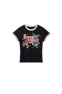 BJHG X Powerpuff Girls Women Fitted Short‑Sleeve T‑Shirt Summer Streetwear Top