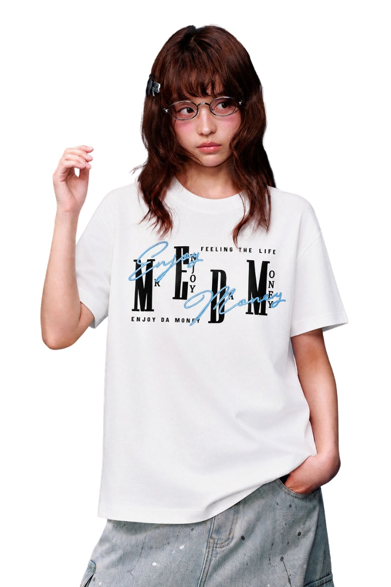 MEDM 3D Logo Embroidery Contrast Color Cooling Crew Neck Tee