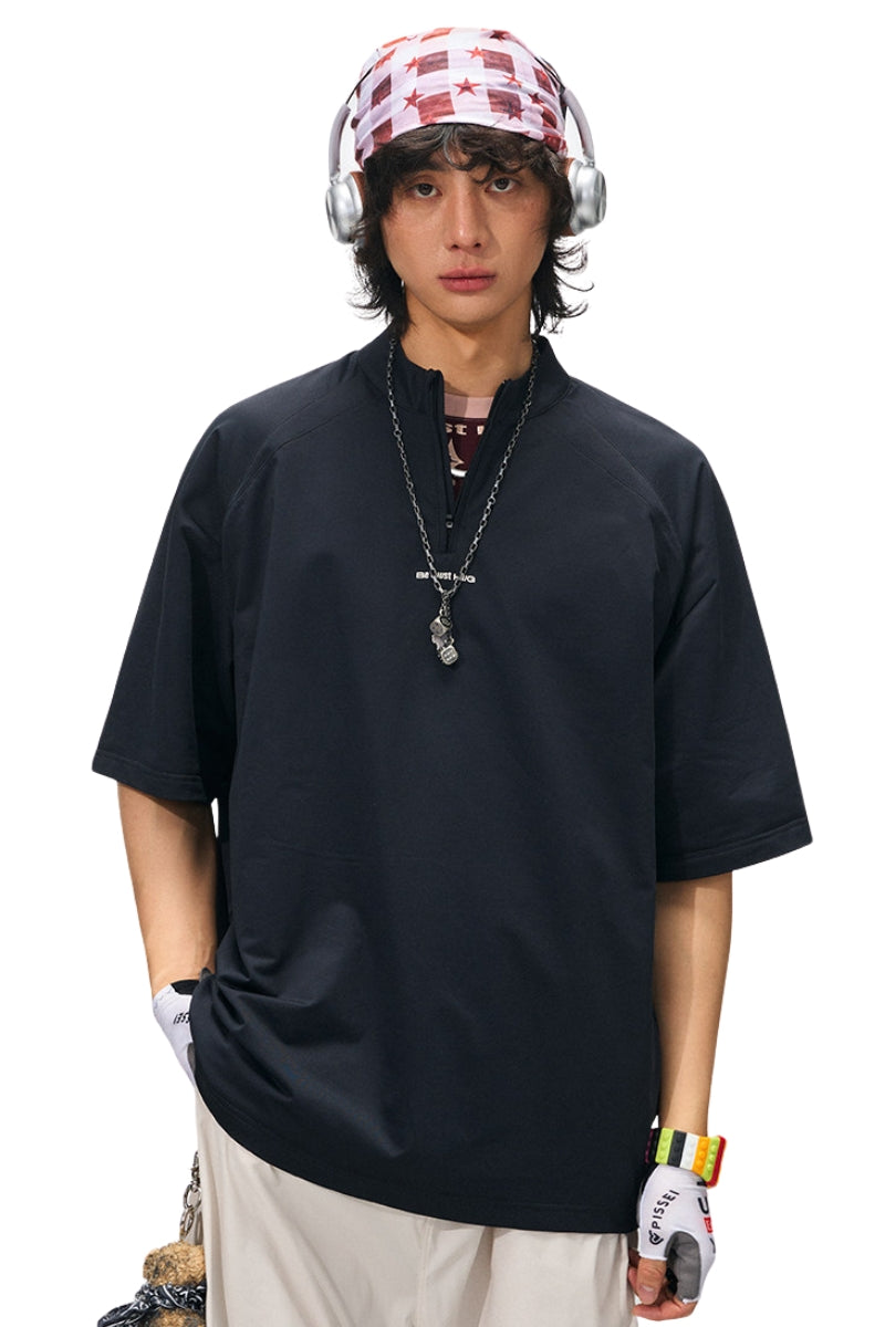BJHG Men Stand‑Collar Short Sleeve Polo Summer American Casual Quick Dry Top