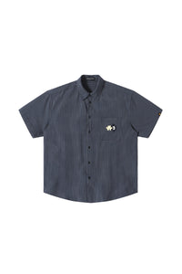 Dangerouspeople DSP｜Puzzle Patch Gingham Drop‑Shoulder Short Sleeve Shirt