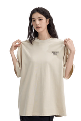 Dangerous People Back Patch Logo Tee in Soft Beige Cotton - ShaLaoBan