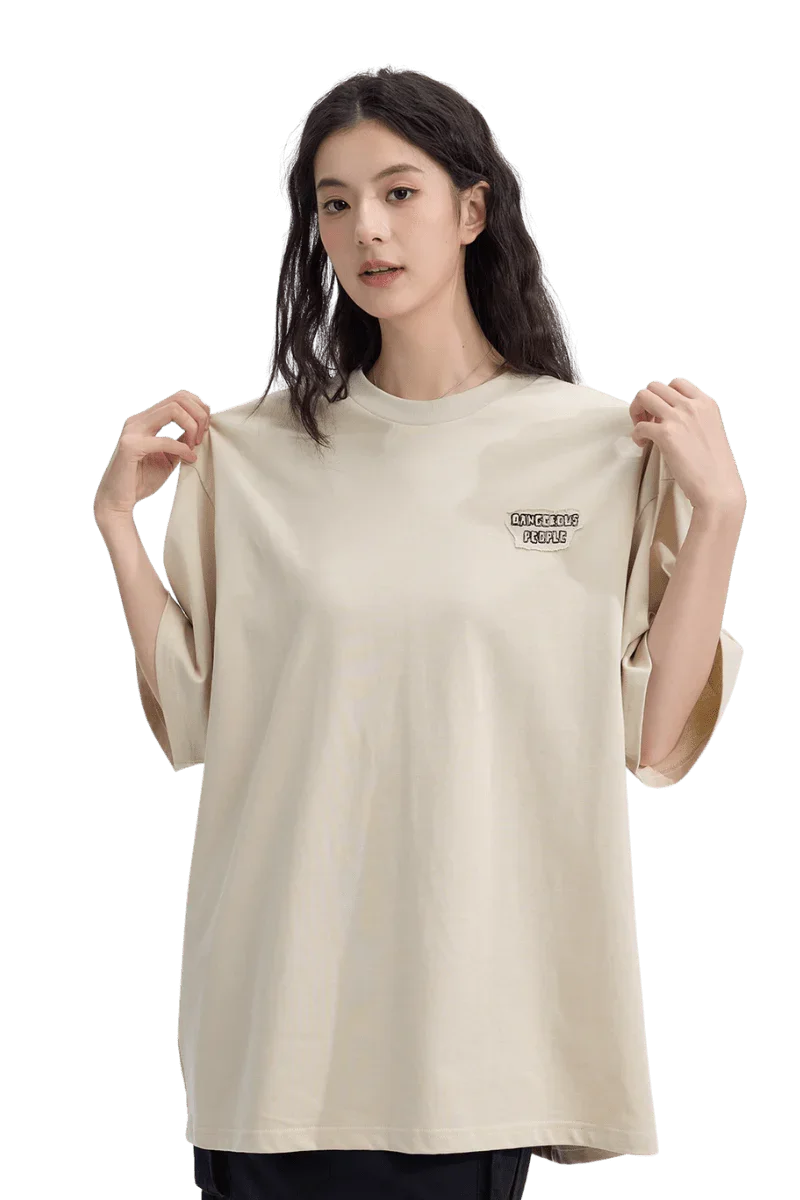 Dangerous People Back Patch Logo Tee in Soft Beige Cotton - ShaLaoBan