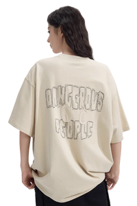 Dangerous People Back Patch Logo Tee in Soft Beige Cotton - ShaLaoBan