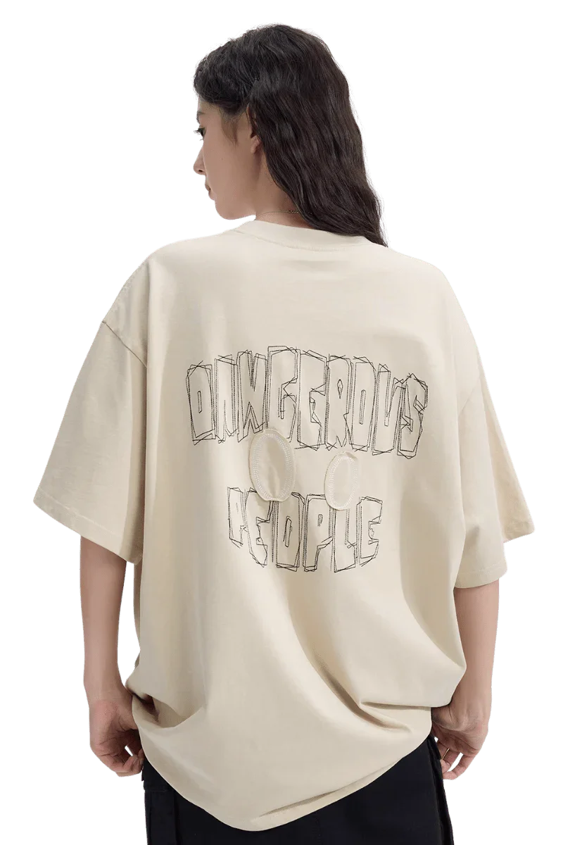 Dangerous People Back Patch Logo Tee in Soft Beige Cotton - ShaLaoBan