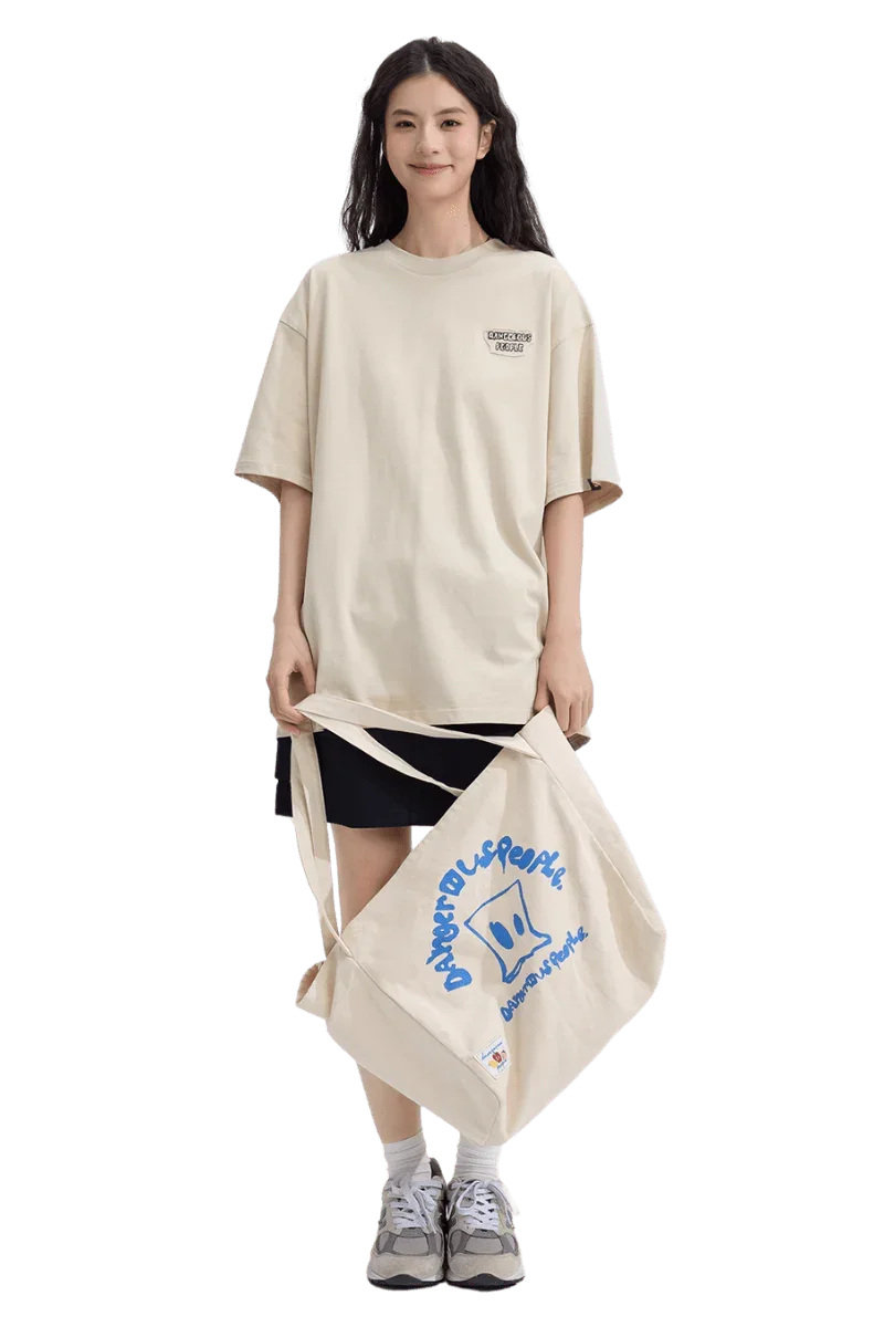 Dangerous People Back Patch Logo Tee in Soft Beige Cotton - ShaLaoBan