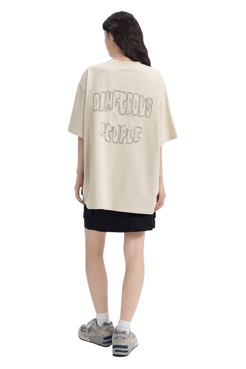 Dangerous People Back Patch Logo Tee in Soft Beige Cotton - ShaLaoBan