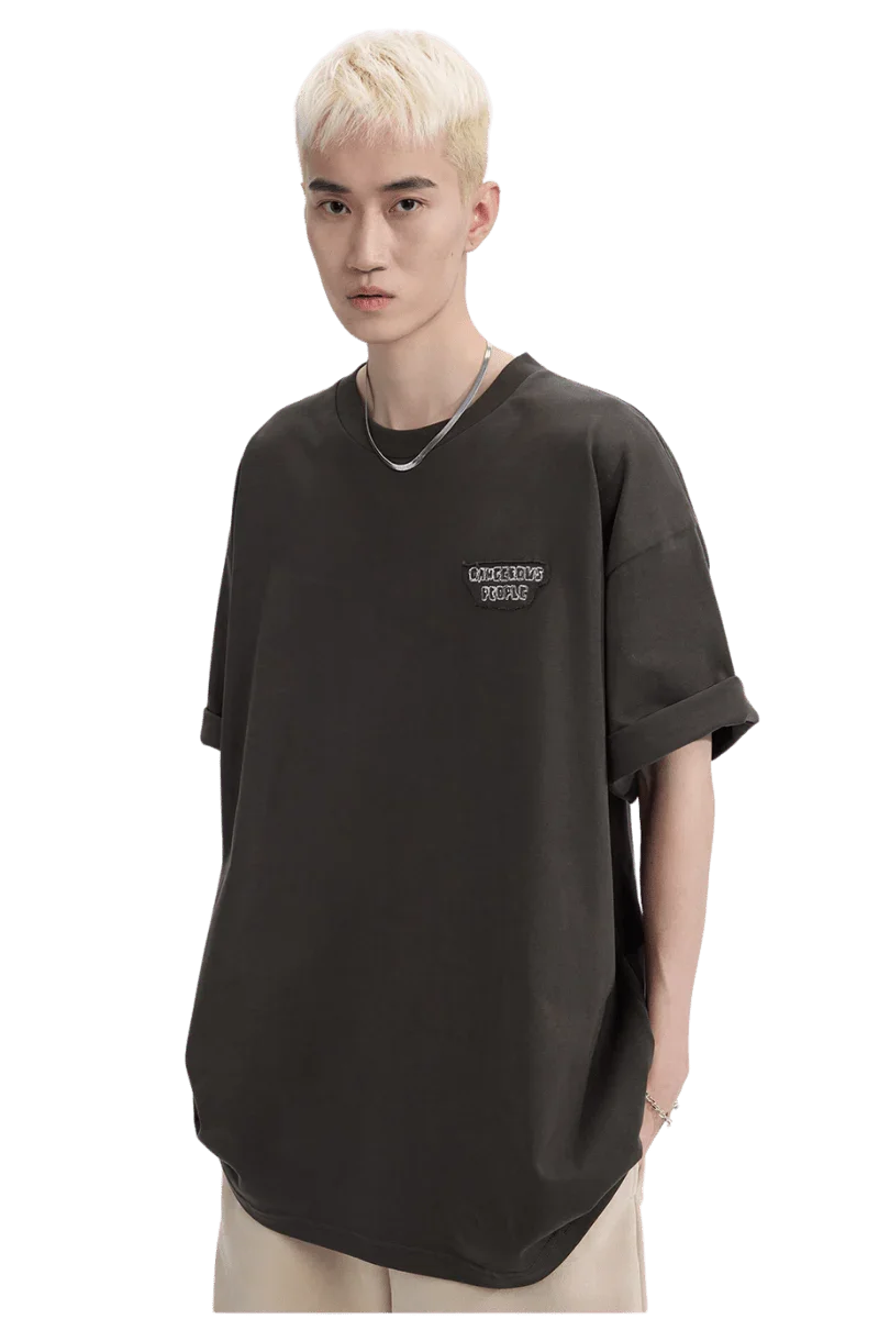Dangerous People Back Patch Logo Tee in Soft Beige Cotton - ShaLaoBan