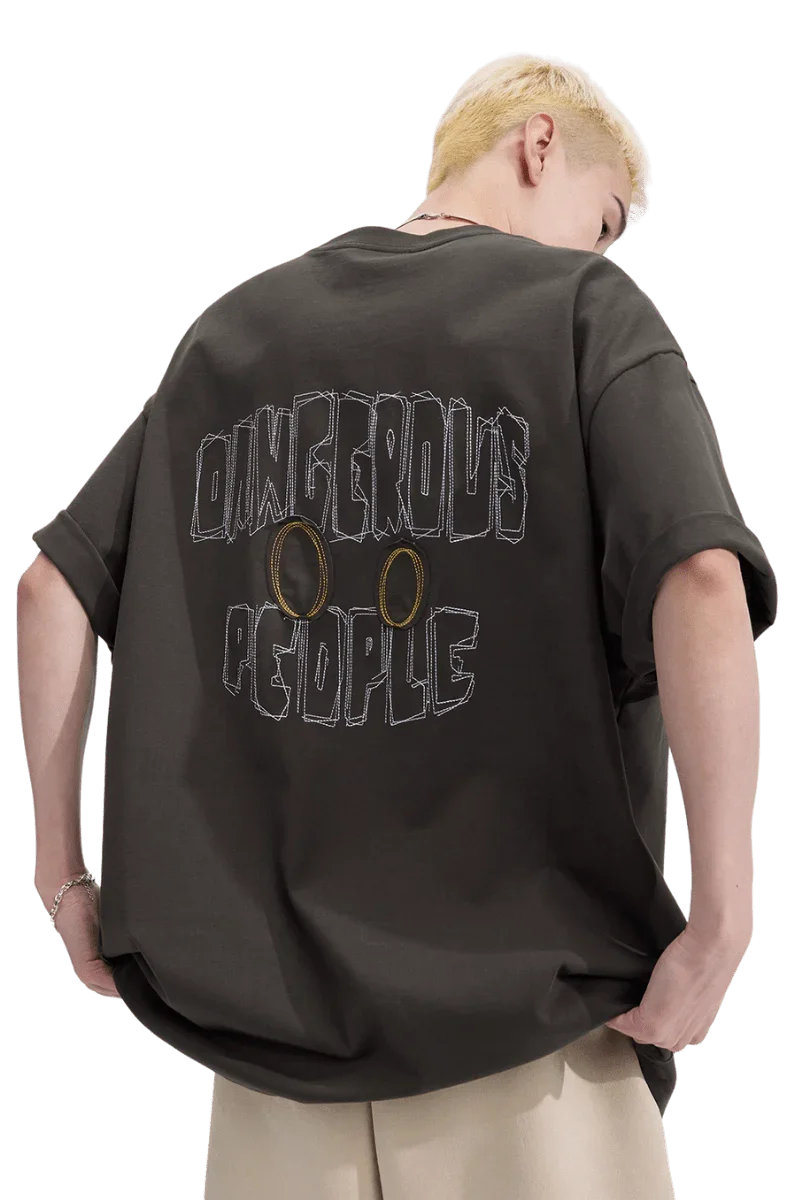 Dangerous People Back Patch Logo Tee in Soft Beige Cotton - ShaLaoBan
