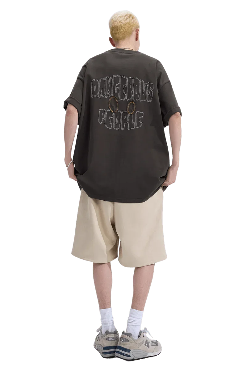 Dangerous People Back Patch Logo Tee in Soft Beige Cotton - ShaLaoBan